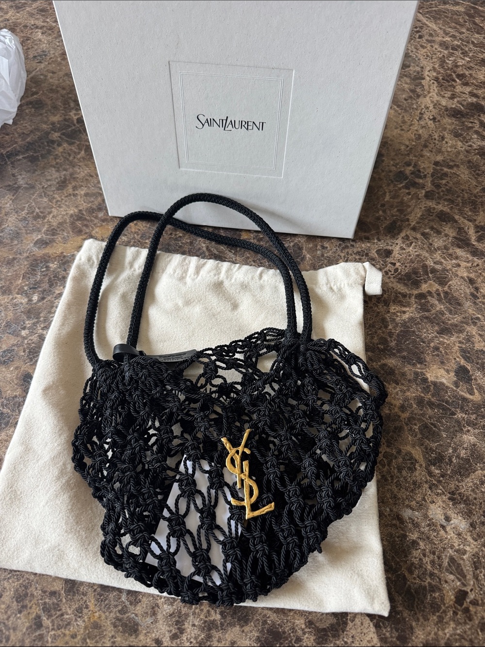 Yves saint laurent ysl black mesh mini hobo bag gold logo $1450
